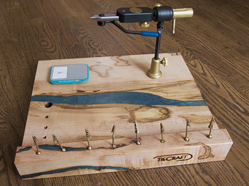 Wooden Fly Tying Station with Tools and Materials 